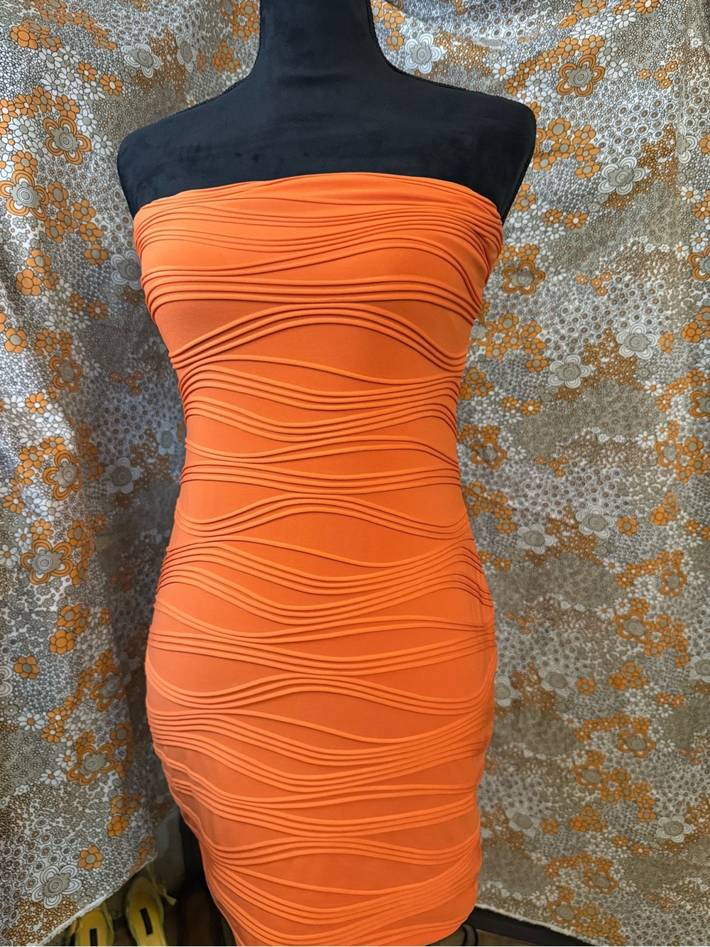 HOT GAL Strapless Orange Bodycon Mini Dress •Size L• Made in USA